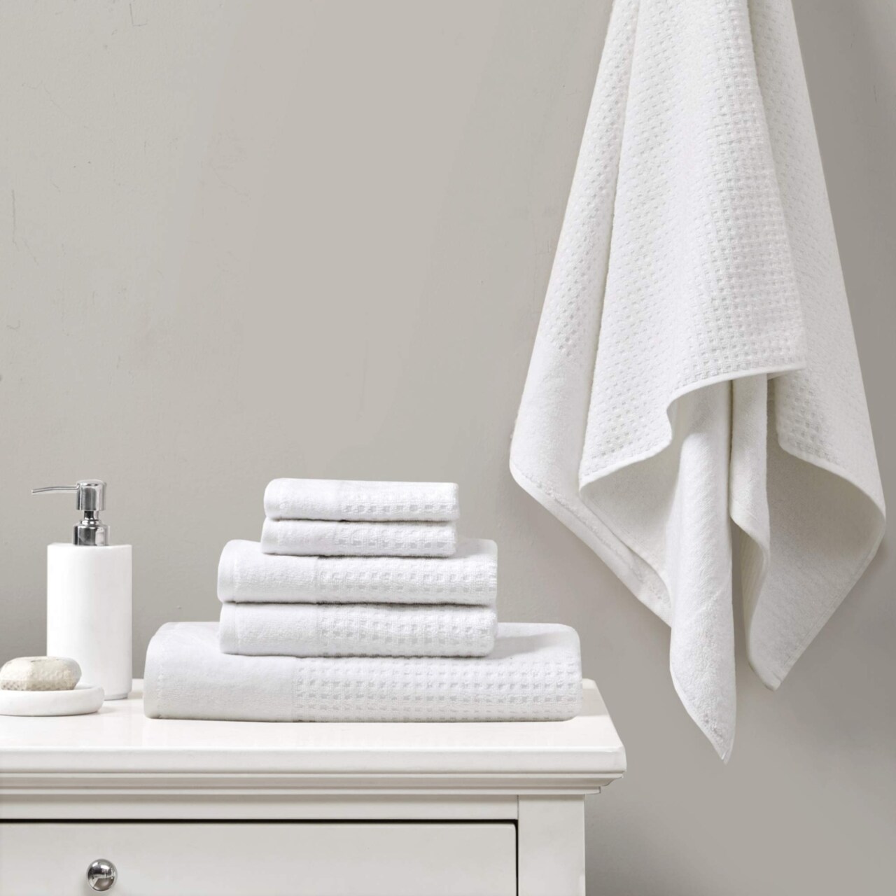 Madison Park Spa Waffle 100% Cotton Combed Towel Set, Assorted Sizes, White